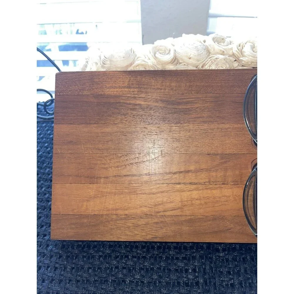 Vintage Mandalay Genuine‎ Teak Serving Tray With Glass Inserts - Picture 3 of 14